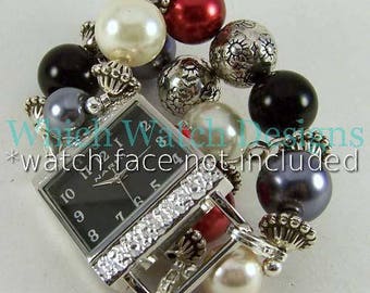 Traje formal.. Pulseira de relógio com pérolas de vidro, banhada a prata, intercambiável.