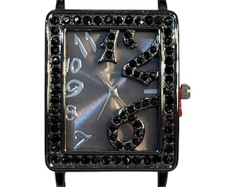 Rectangle Bling.. Fancy Gunmetal Large Rectangle Interchangeable, Solid Bar Watch Face, Rhinestones