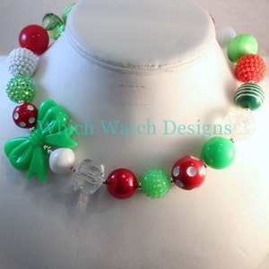 Holly Jolly.. Chunky Lime Green, Red, White and Green Toddler Bubblegum Christmas Necklace image 1