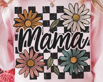 Arquivo SVG PNG com estampa floral xadrez retrô para o Dia das Mães: Design para o Dia das Mães (Download Digital)