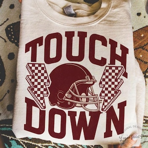 Retro Touch down Season PNG, Football Season png, Football mom mama Png,Varsity Game Day png, Checkered Football Sublimation T Shirt design,