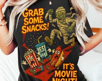 Vintage Halloween Movie Night PNG: Retro Horror Film Design (Digital Download)