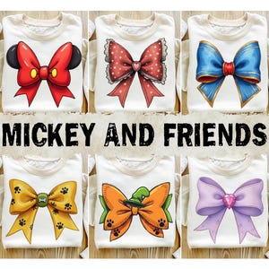 Mickeyy and Friends Inspired Coquette Bows PNG, Instant Download Printable Design Png For Sublimation,