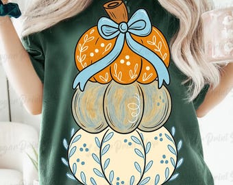 Floral Stitched Pumpkin PNG: Preppy Fall Sublimation Design (Digital Download
