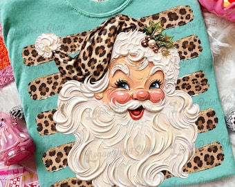 Leopard Santa Christmas PNG, Retro Neutral Santa PNG, Vintage Christmas Santa Claus PNG, Trendy Holiday Shirt Design, Sublimation Png