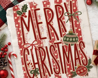 Stripes Merry Christmas PNG, Coquette Christmas Png, Holiday Shirt Design, Festive Greenery Bow Graphic, Xmas Shirt Design, Digital Download
