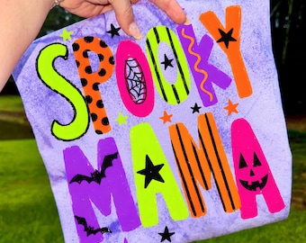 Spooky Mama PNG, Preppy Halloween PNG, Colorful Boutique Sublimation Design, Trendy Ghost Mom Shirt Graphic, Digital Download