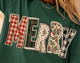 Patchwork Merry Christmas png, Christmas Shirt Png, Lace Merry Christmas Png, Plaid Holiday Sublimation, Stitched Fabric Christmas Design