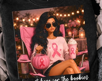I'm just here for the Boobies Png, Pink Doll Halloween PNG: Breast Cancer Awareness Design (Digital Download