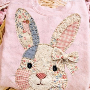 Floral Bunny Patchwork PNG, Retro Easter Sublimation, Cottagecore Gingham Easter Bunny, Trendy Spring Floral PNG, Shabby Chic Easter Design