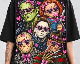 Retro Halloween Horror Characters blowing bubble png, Pink Halloween Png, Halloween Bundle png, Halloween Shirt png, Horror png file, pink