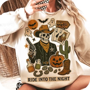 Halloween Skeleton PNG, Halloween Western Cowboy skeleton Sublimation Design, Fall Shirt Png, Howdy Halloween Png, Trendy Halloween Png
