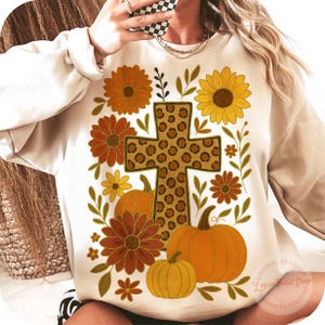 Boho Floral Pumpkin Cross: Fall Christian PNG Design (Digital Download