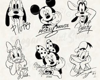 Mickey and Friends Bundle Svg,Mouse Friends Character Signature Autograph Svg Design,Family Vacation Svg Png,Pluto Goofy Svg Family Trip Png