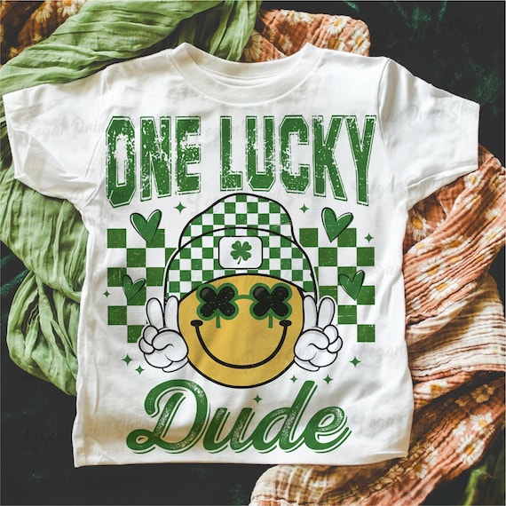 Retro St. Patrick's Day One Lucky Dude PNG, Checkered St Patricks Day png,Toddler St Patricks Day Shirt,  Lucky Face Png,Shamrock Png