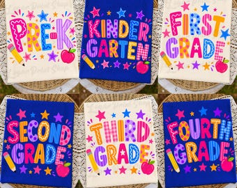 Preppy Back To School Pencil Png Bundle, Pink Gingham Stripes PNG, Pre-K To Fourth Grade Design, School Girl Png, First Day Of School Png
