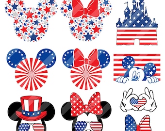 4 juli Mickey SVG-bundel: ontwerpen patriottische Amerikaanse vlag (digitale download)