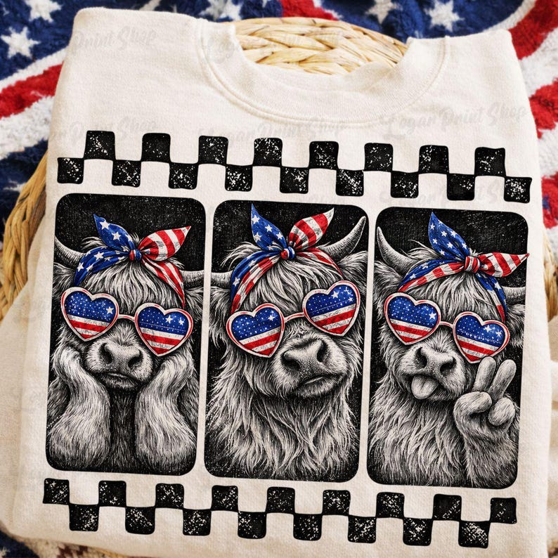 4th of July Highland Cow png, 250th Anniversary png,Western 4th of July png, American Flag Png, Usa png,Kids 4th of July image 1