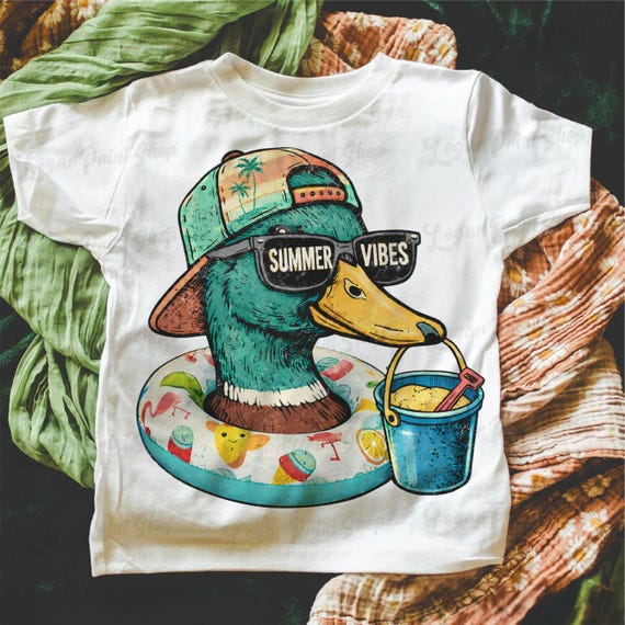 Summer Duck PNG, Funny Beach Duck Shirt Design, Kids Summer Graphic, Cute Duck PNG, Vacation Shirt Design, Summer Vibes Clipart