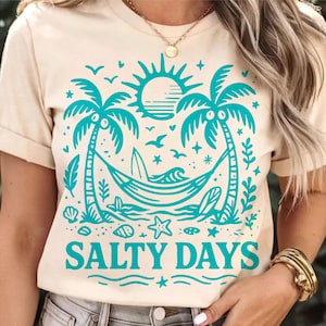 Retro Summer Beach Shirt SVG PNG: Salty Days Design (Digital Download)