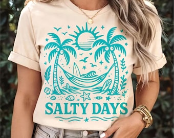 Retro Summer Beach Shirt SVG PNG: Salty Days Design (Digital Download)