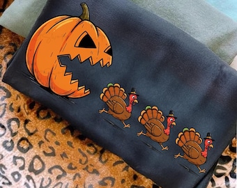 Retro Thanksgiving Pumpkin Chasing Png, Funny Thanksgiving Turkey Png, Fall Vibes Png, Pumpkin Season Png, Turkey Day Shirt Design Shirt Png
