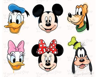 Mickey and Friends Watercolor Png Bundle, Mickey Goofy Donald Daisy Minnie Pluto Sublimation Design, Family Vacation Png, Family Trip Png