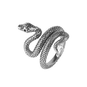 Sterling Silver Snake Ring: Adjustable 925 Silver Serpent Band