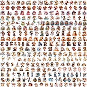 450+ Monkeys Clipart Mega Bundle PNG Cute Animal Graphics Nursery Images Gifts for Animal Lovers, Monkey Baby, Safari Animal, Cartoon Monkey