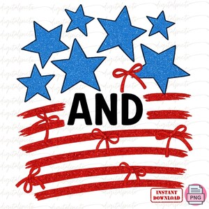 Glitter Stars and Stripes PNG, Patriotic Red White Blue Clipart, 4th of July Sublimation USA Bow Flag Digital Download, Clipart, Sublimation