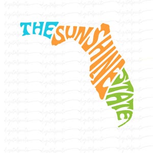 The Sunshine State PNG – Retro Florida Shaped Typography Design in Orange, Blue & Green for Sublimation, Stickers, and Crafts