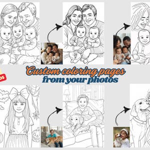 10 Custom Coloring Pages from Photos - Personalized Line Art Drawing - Digital Coloring Book Gift for Kids, Family, Wedding, Pet Portrait