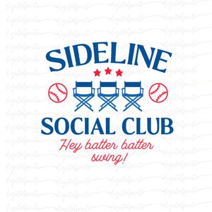 PNG Sideline Social Club / Grafica Baseball Mom Cheer / File di sublimazione rosso e blu per Cricut, Abbigliamento