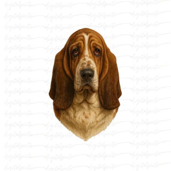 Basset Hound PNG – Realistic Dog Portrait With Droopy Ears Sad
