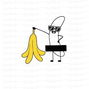 Funny Banana Strip PNG – Cheeky Cartoon Fruit Character Holding Peel with Shades for Sublimation, Humor Crafts & Adult Gifts