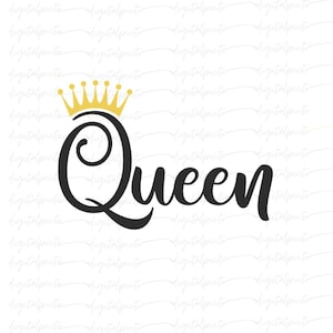 Queen PNG – Elegant Script with Gold Crown Sublimation Design for Couple Shirts, Valentine’s Day Gifts, Wedding Decor & Romantic Crafts