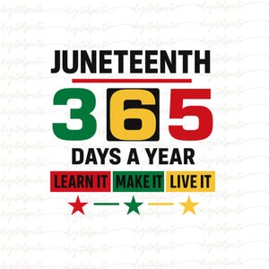 Juneteenth 365 PNG, Learn It Make It Live It Digital Art, Pan-African Colors Empowerment Clipart, Afrocentric Sublimation File Download