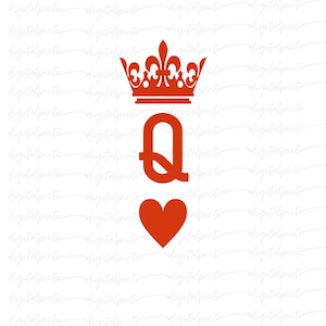 Queen PNG – Elegant Letter Q with Crown and Heart Symbol for Sublimation Shirts, Couples Gifts, Casino Night Decor & Royal-Themed Crafts