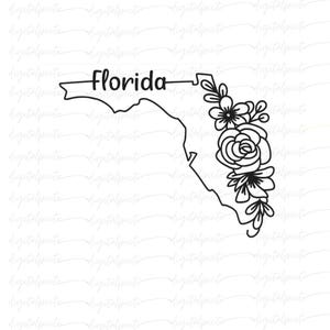 Floral Florida SVG PNG – State Outline with Hand-Drawn Flowers and Script for Sublimation, Crafts, Decals & Home State Projects