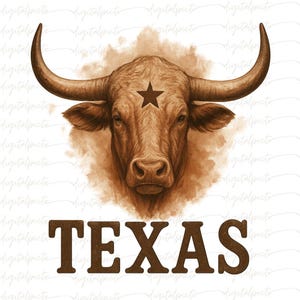 Texas Longhorn PNG, Clipart, Sublimation – Rustic Western Bull with Lone Star Style