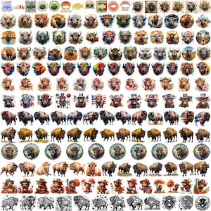350+ Bison PNG Mega Bundle Watercolor Bisons Clipart PNG Majestic Buffalo Images Wild West Bison Graphics Watercolor American Bison Clipart