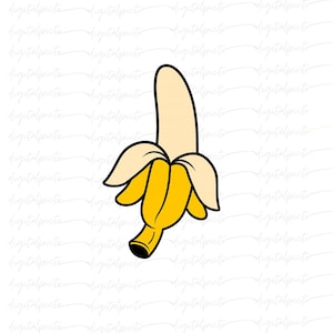 Peeled Banana PNG – Fun Cartoon Fruit Clipart with Bold Black Outline for Sublimation, Food-Themed Crafts & Summer Decor Projects