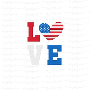 LOVE PNG with American Flag Heart – Patriotic Red, White and Blue Sublimation Design for 4th of July Shirts, Mugs & Summer Decor