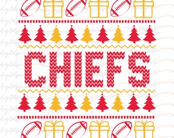 Chiefs Christmas Sublimation PNG, Ugly Sweater Style Football Clipart, Festive Holiday Design for Apparel and Crafts
