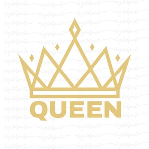 Queen Crown PNG – Bold Geometric Gold Crown with Text Sublimation Design for Shirts, Mugs, Party Decor, and Royal-Themed Crafts
