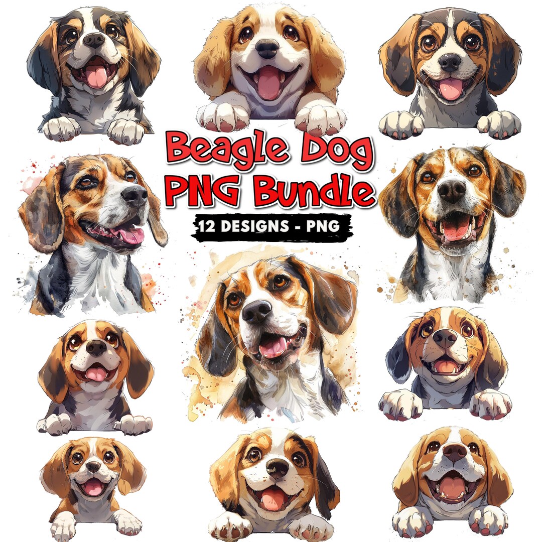 12 Beagle Dog Breed PNG Files Bundle American Puppy Watercolor Dog ...