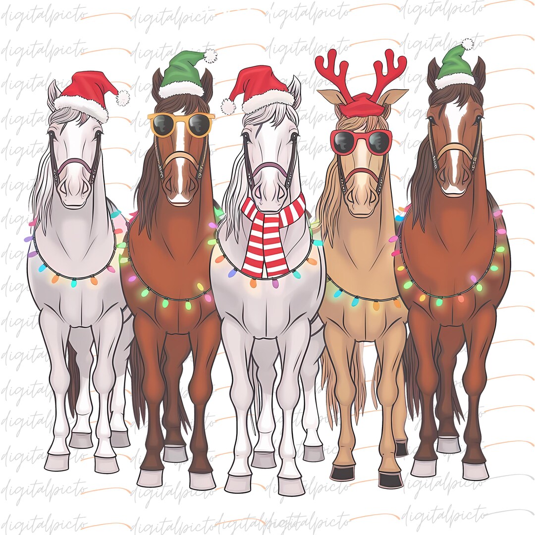 Christmas Horse PNG, Festive Horse Clipart With Holiday Lights for ...