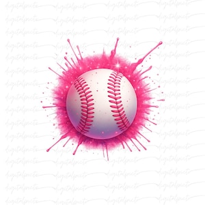 Pink Baseball PNG | Softball Clipart with Paint Splash | Feminine Sports Sublimation Design | Transparent Background