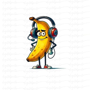 Gamer Banana PNG – Cool Banana with Headset & Sneakers Cartoon Clipart for Gaming Merch, Stickers, Sublimation, Fun Digital Crafts