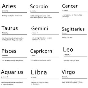 12 Zodiac Sign's Characteristics PNG Mega Bundle Zodiac Meaning Cards Horoscope Astrology Clipart Crystal Charts Healing Digital Download